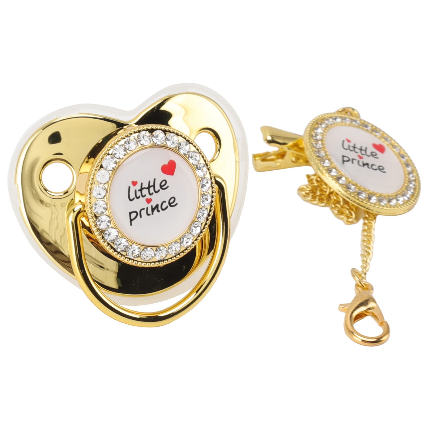Baby Luxury Pacifier BPA Free Little Prince Rhinestones Golden Bling Newborn Dummy Soother for 6 to 18 Months Baby Gold