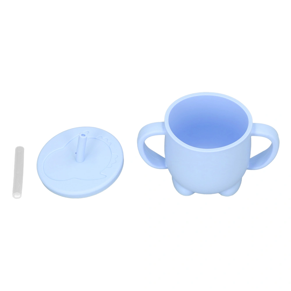 Silicone Sippy Cup Easy Suction Spill Proof Food Grade Silicone Anti Slip Handle Silicone Toddler Cups with Straw for Home Blue