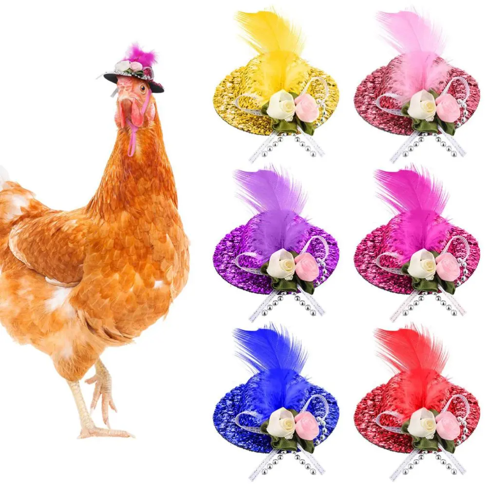 6Pcs Chicken Hats for Hen Tiny Pets Hats with Adjustable Elastic Chin Strap Funny Chicken Accessories Animal Costume