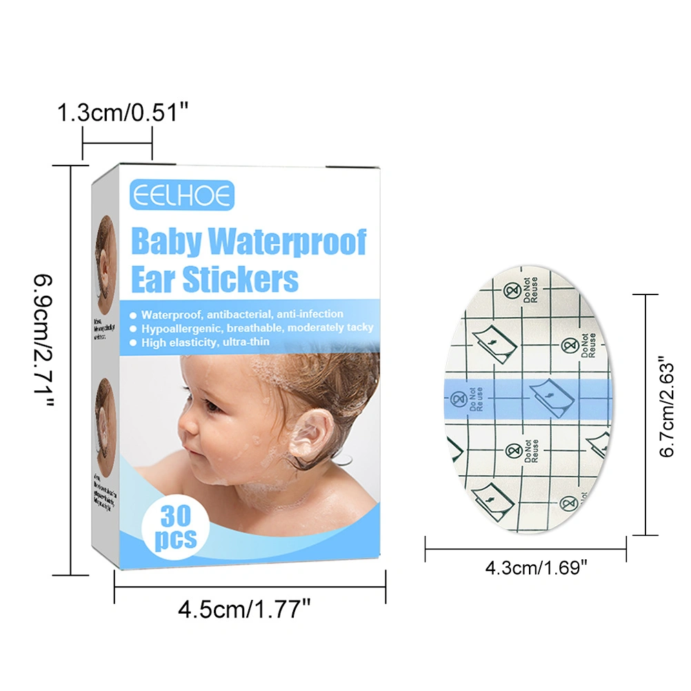 30 Pack/Box Baby Waterproof Ear Stickers Baby Waterproof Ear Protector Ear Covers for Swimming Showering Surfing Water Sports