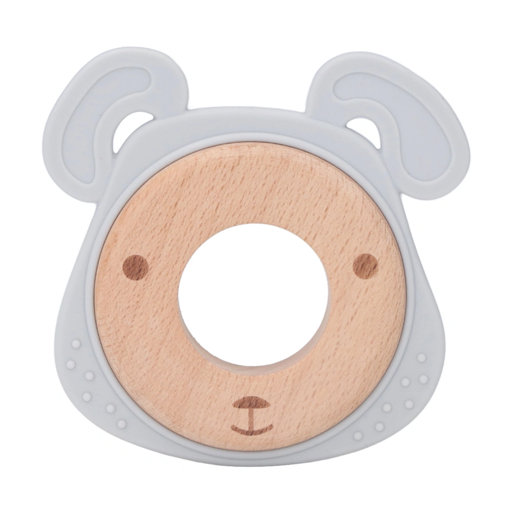 Wooden Ring Silicone Teething Toy Animal Shape Baby Chewable Ring Teether for Newborn Babies Type E