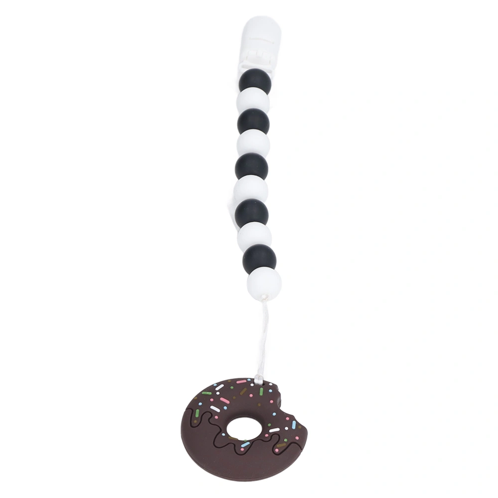 Doughnut Teething Toys Food Grade Silicone Baby Teething Toys with Nipple Anti Drop Chain Teething Toys for Infant Coffee