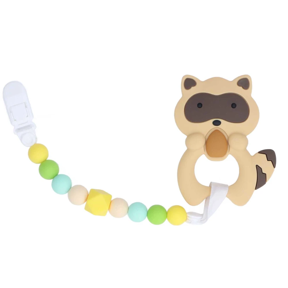 Baby Cartoon Teething Toy Food Grade Silicone Infant Chew Toy Ring Shape and Chain Design Yellow