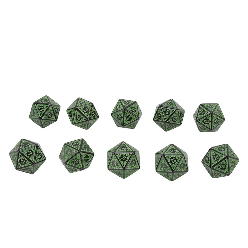 10pcs Polyhedral Dice Set Fine Engraving Portable Playing Game Dice for Role Play Party Board Game 20 Sided