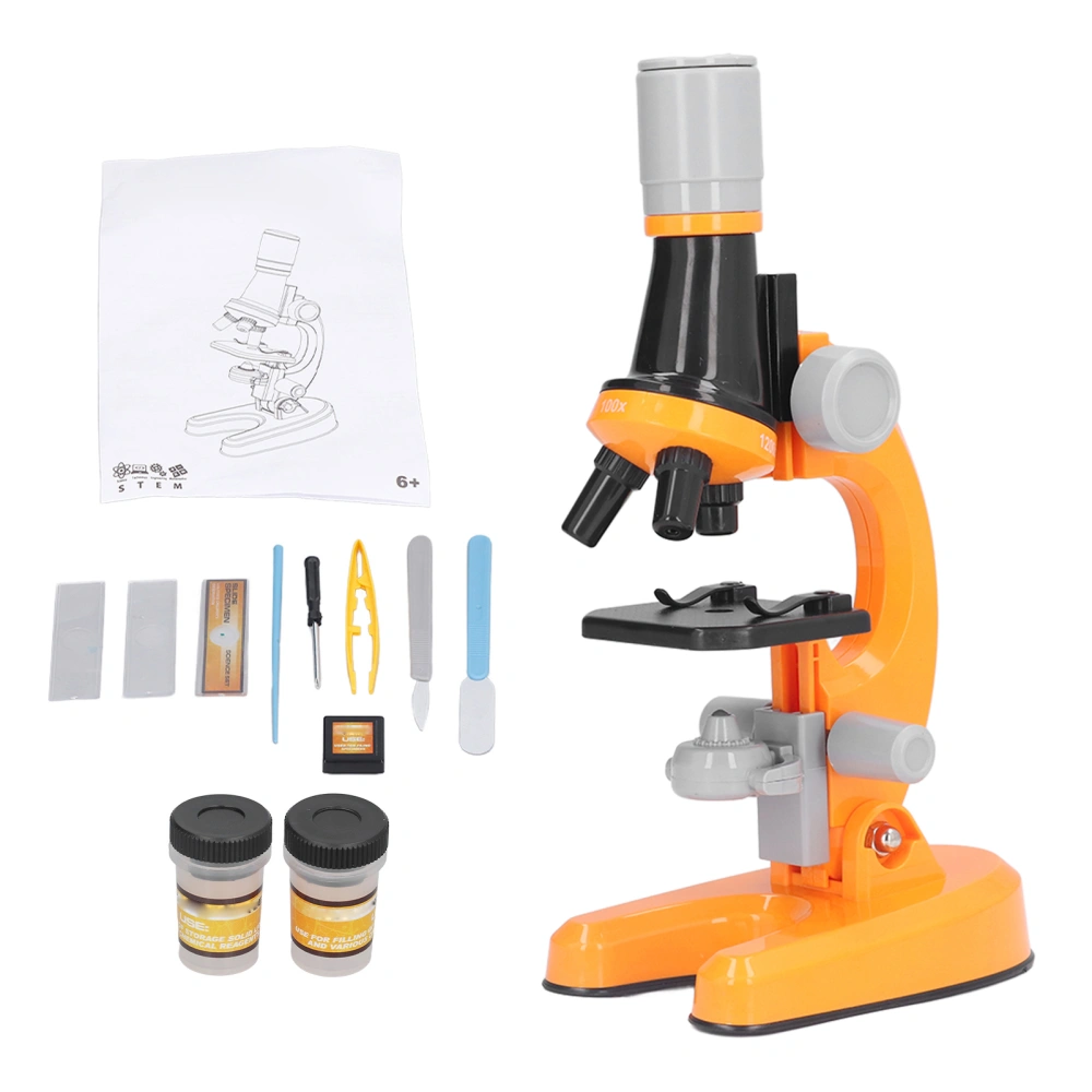 Kids Microscope Kit LED 1200X Microscope with Specimen Slides Science Educational Toy Birthday Gift Orange