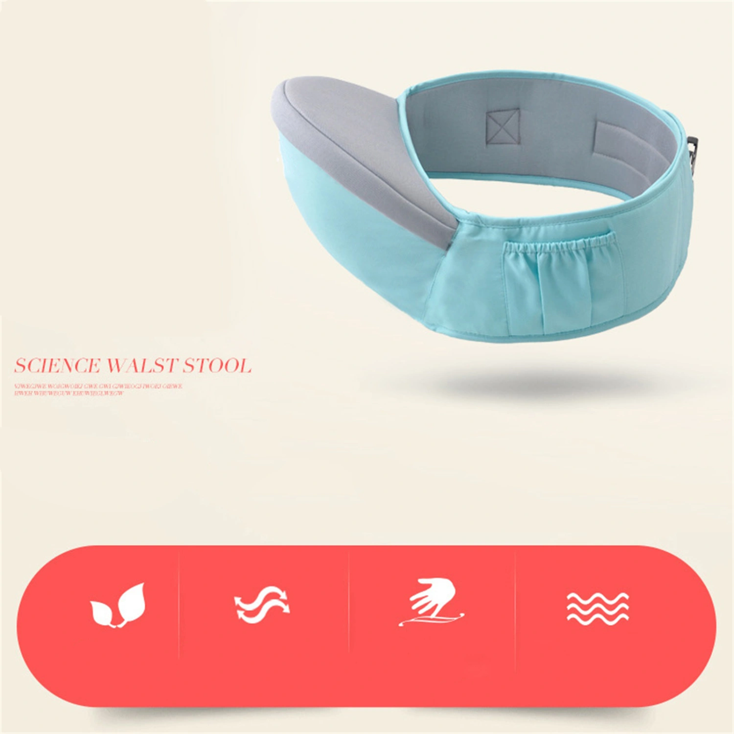 Baby Waist Stool Soft Breathable Removable Cover Infant Hip Carrier with Storage Pocket for Toddler Walking Travel Light Blue