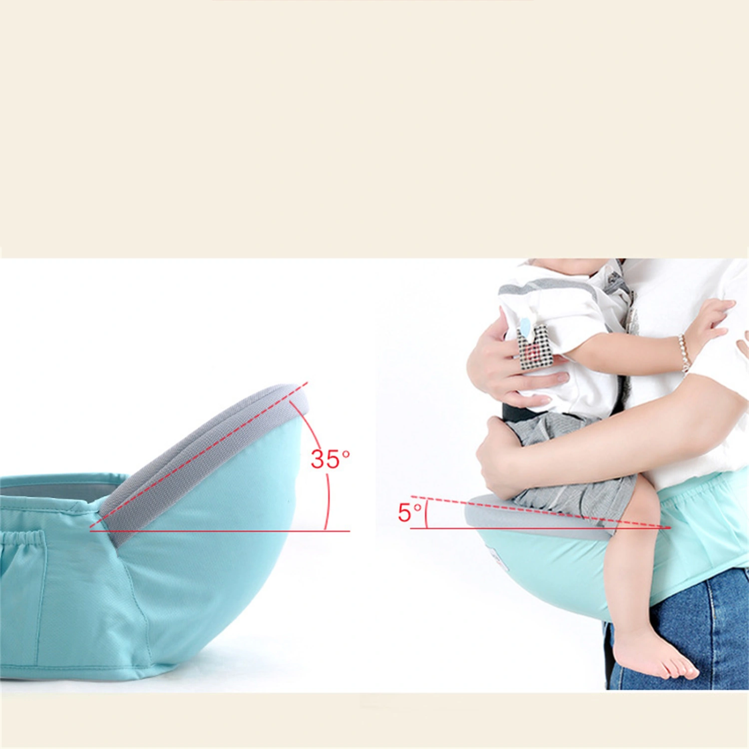 Baby Waist Stool Soft Breathable Removable Cover Infant Hip Carrier with Storage Pocket for Toddler Walking Travel Light Blue