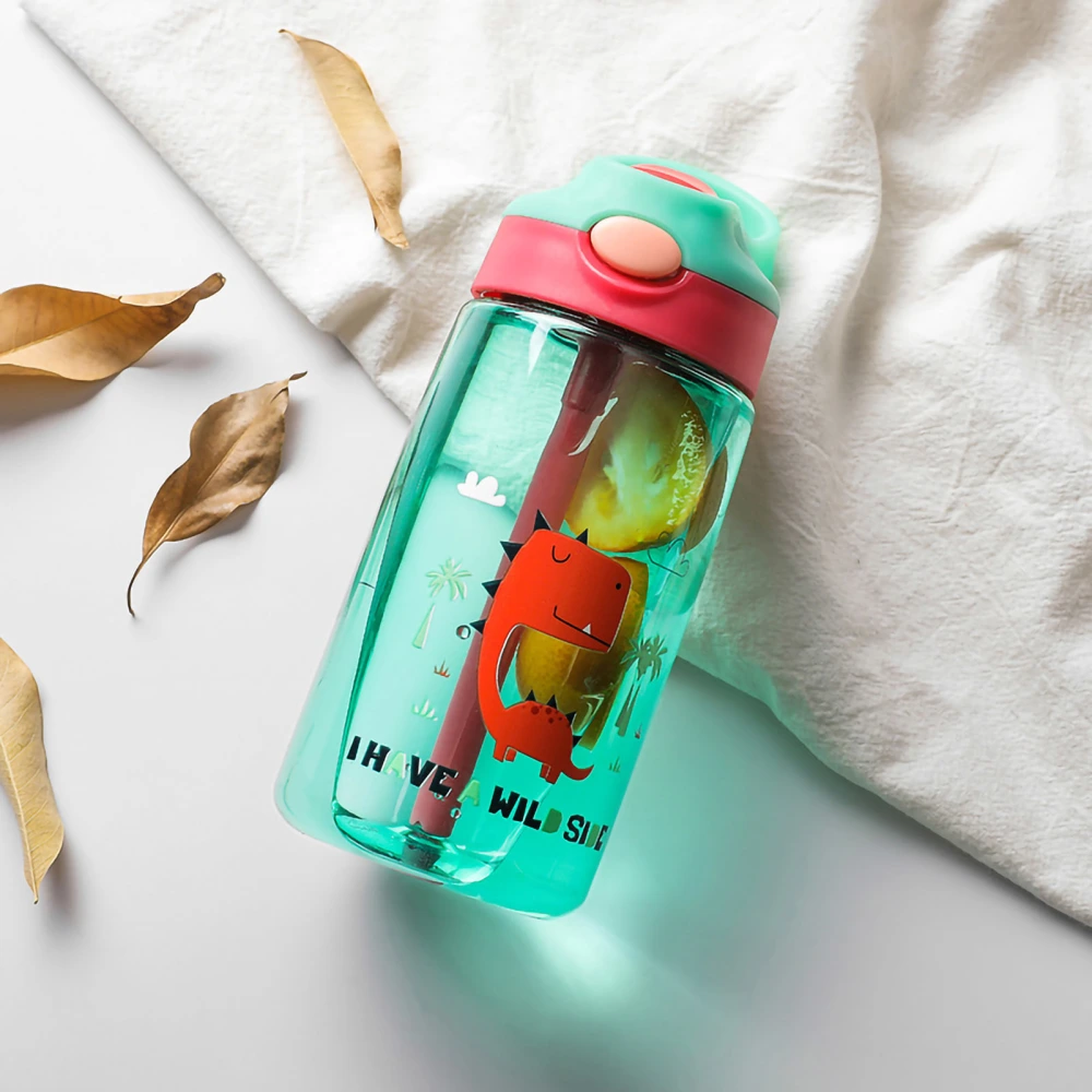 Kids Water Bottle with Straw Lid Cute Dinosaurs 480ML Safe Food Grade PP Material Toddler Water Bottle Green 480ML