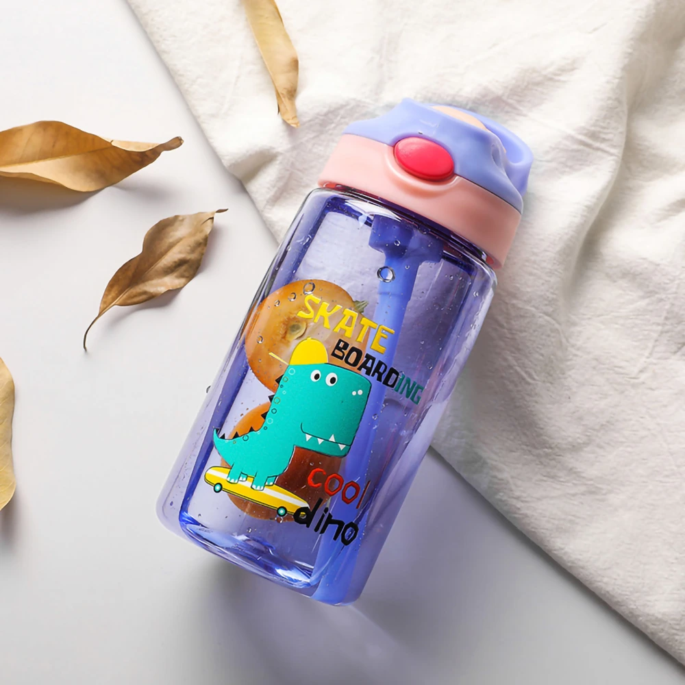 Kids Water Bottle with Straw Lid Cute Dinosaurs 480ML Safe Food Grade PP Material Toddler Water Bottle Purple 480ML