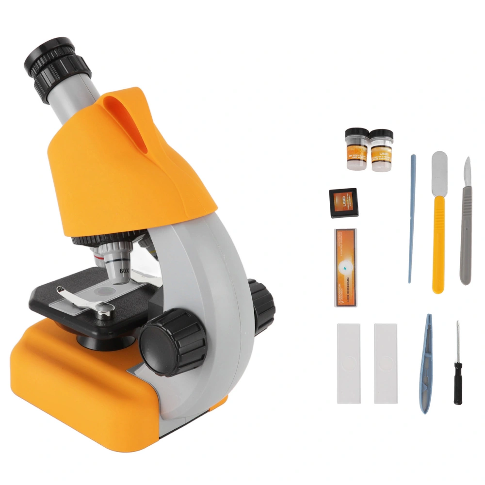 Kids Microscope Kit 1200X Portable HD Observation Children Microscope Educational Science Portable Microscope Toy Yellow