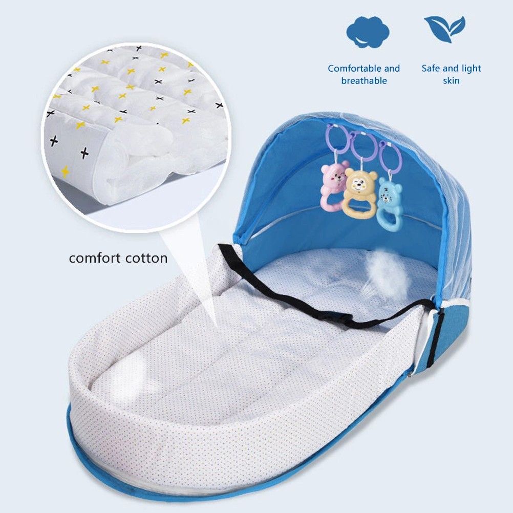 Baby Travel Cot with Mosquito Net and Awning Portable Baby Cot Changing Bag Foldable Baby Cot with Mosquito Net Cuddly Nest Baby Cot