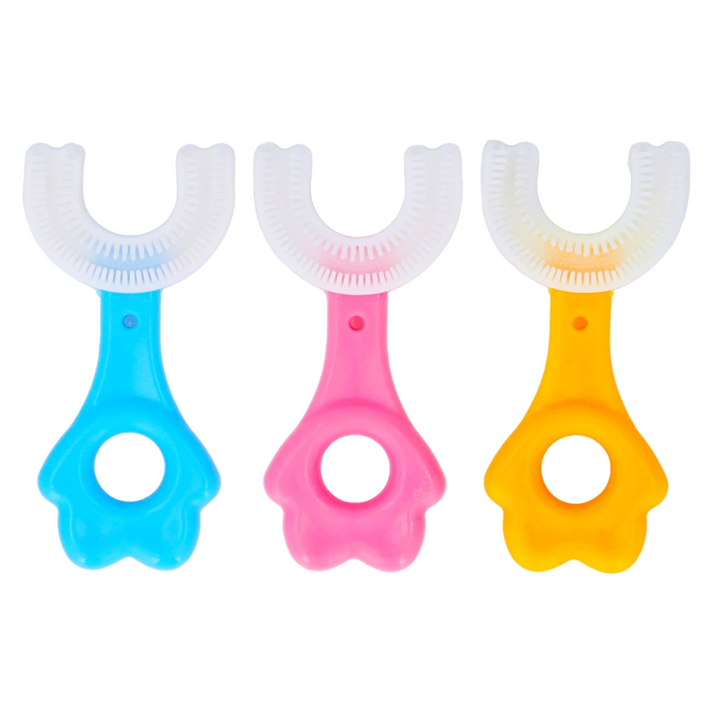 3pcs Kids U Shape Toothbrush 360 Degree Teeth Cleaning Comfortable Handle Manual Training Toothbrush