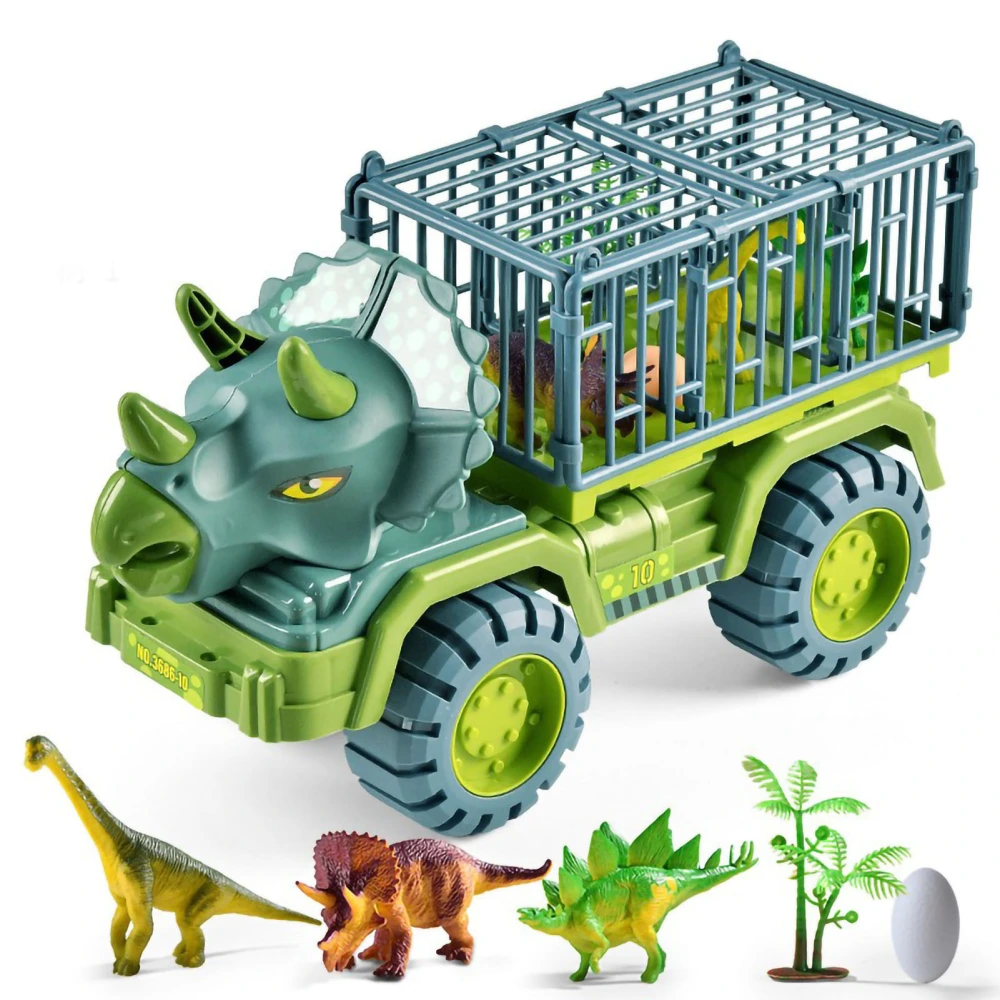 Dinosaur Toy Truck High Simulation Bright Colors Drop Resistant Movable Door Dinosaur Transport Cars Playset for Kids Gifts Triceratops Transporter ,3 Dinosaurs, 1 Egg, 1 Tree