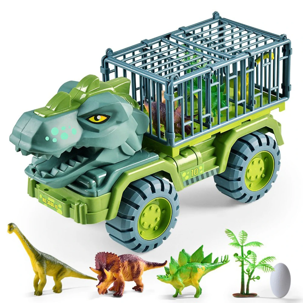 Dinosaur Toy Truck High Simulation Bright Colors Drop Resistant Movable Door Dinosaur Transport Cars Playset for Kids Gifts Tyrannosaurus Rex Transporter, 3 Dinosaurs , 1 Egg, 1 Tree