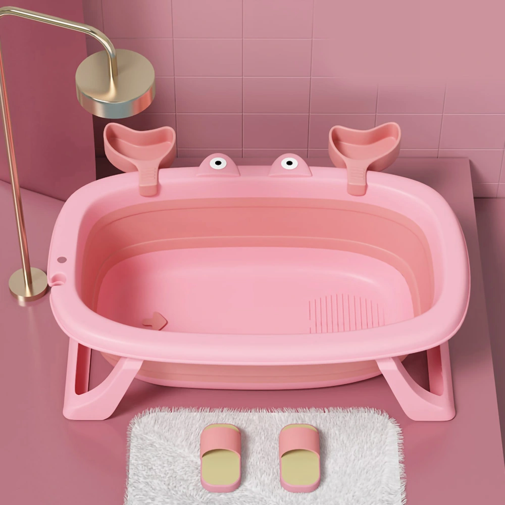 Folding Baby Bathtub Portable Prevent Slipping Easy Storage Newborn Washing Tub with Storage Slot for Newborns Coral Pink