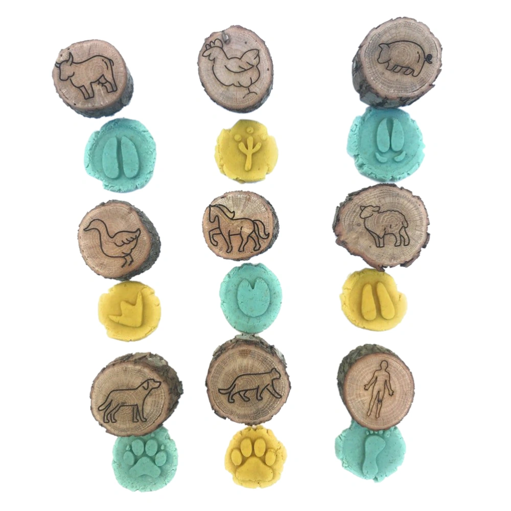 9 Pack Wooden Animal Tracks Playdoh Stamps Animal Prints