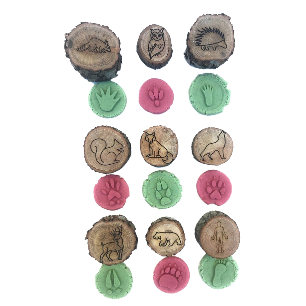 9 Pack Wooden Animal Tracks Playdoh Stamps Animal Prints