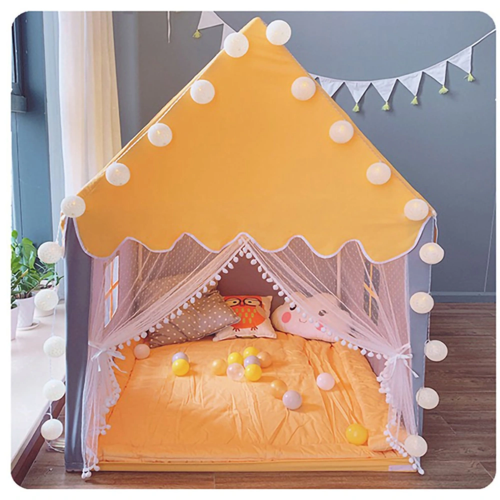 Kids Play Tent Toy Exquisite Beautiful Children Game Tent Playhouse Tent with Large Window Lace Curtains Yellow