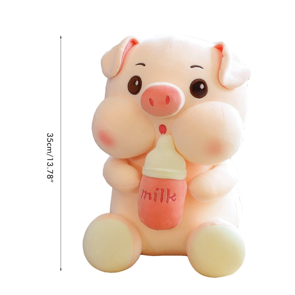 Cute Pig with Bottle Plush Toy Soft Stuffed Animal Doll Throw Pillow Home Decoration Birthday Gifts