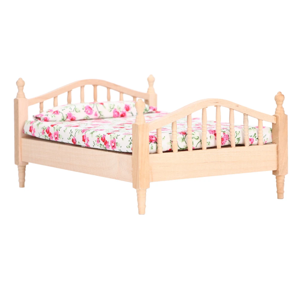 1:12 Dollhouse Mini Double Bed Lifelike Exquisite Details Mini Dollhouse Furniture Double Bed for 1:12 Doll House Gifts