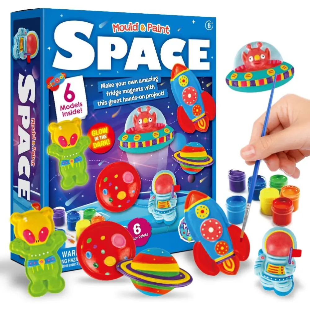 Space Astronaut Alien Painting Kit with Mold Gypsum Fridge Magnet Arts and Crafts Set DIY Toys Gift for Kids Boys Girls