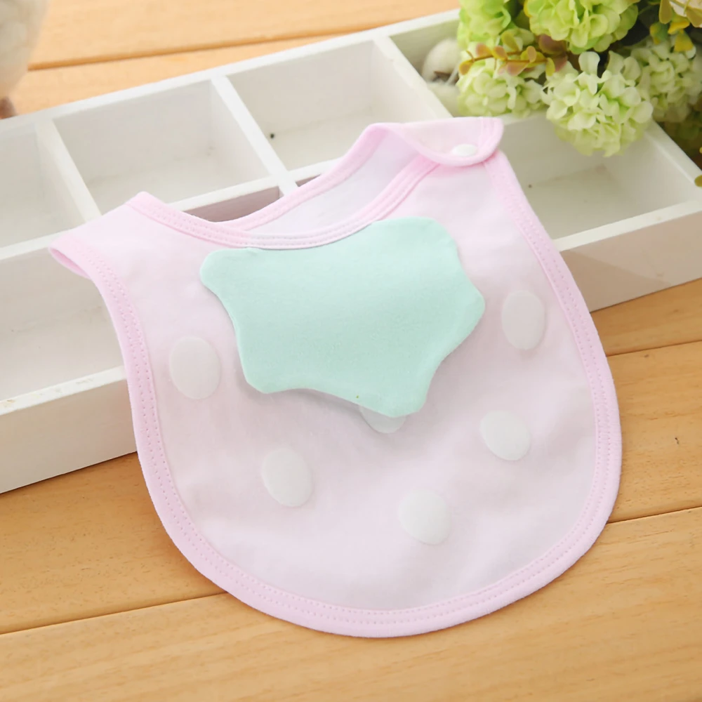 Baby Bib for Eating 1-3 Years Children's 3D Waterproof Concealed Button Feeding Accessories(Light Pink )