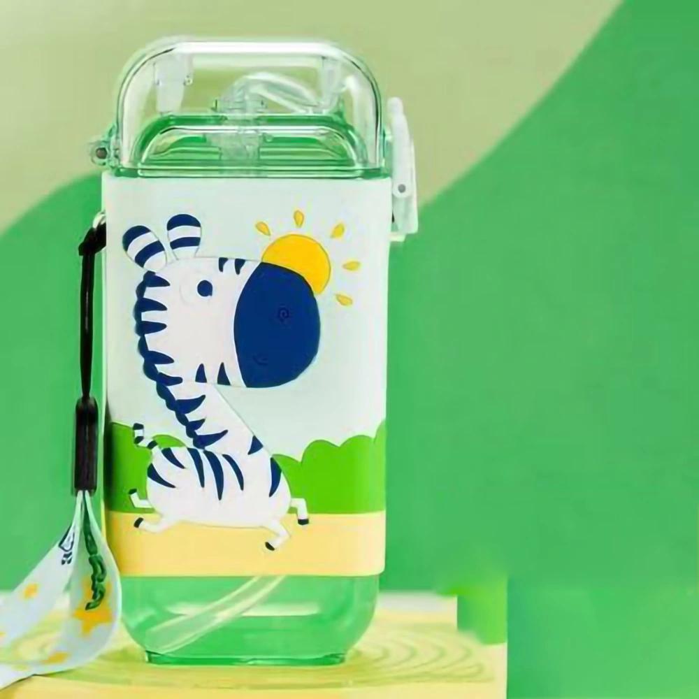 Kids Water Bottle Good Sealing Unique Quadrate Shape Cartoon Patterns Water Cup with Straw 280ml #12