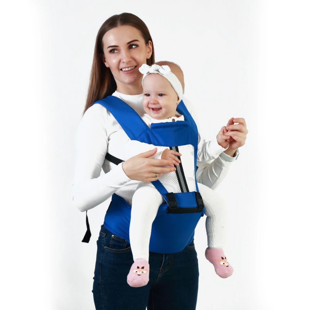 Baby Carrier Multifunction Breathable Ergonomic Soft Nylon Cotton All Season Baby Holder Carrier for Baby Toddler Lake Blue