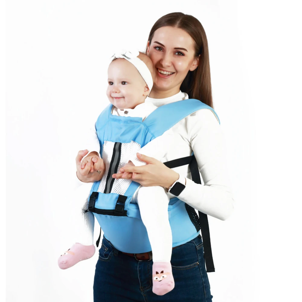 Baby Carrier Multifunction Breathable Ergonomic Soft Nylon Cotton All Season Baby Holder Carrier for Baby Toddler Light Blue