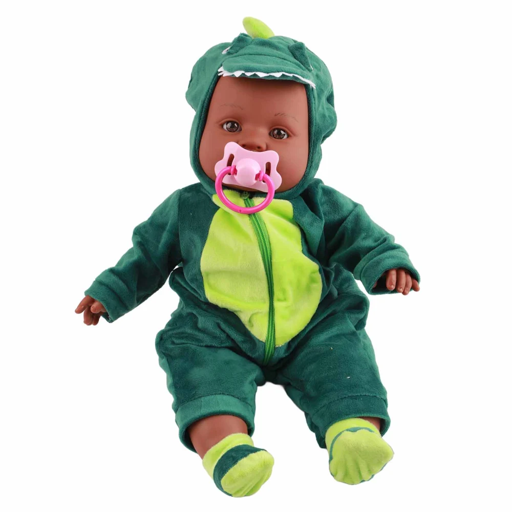 16 Inch Lifelike Baby Doll Cute Vinyl Baby Doll with Dinosaur One Piece Pajamas Pacifier for Kids