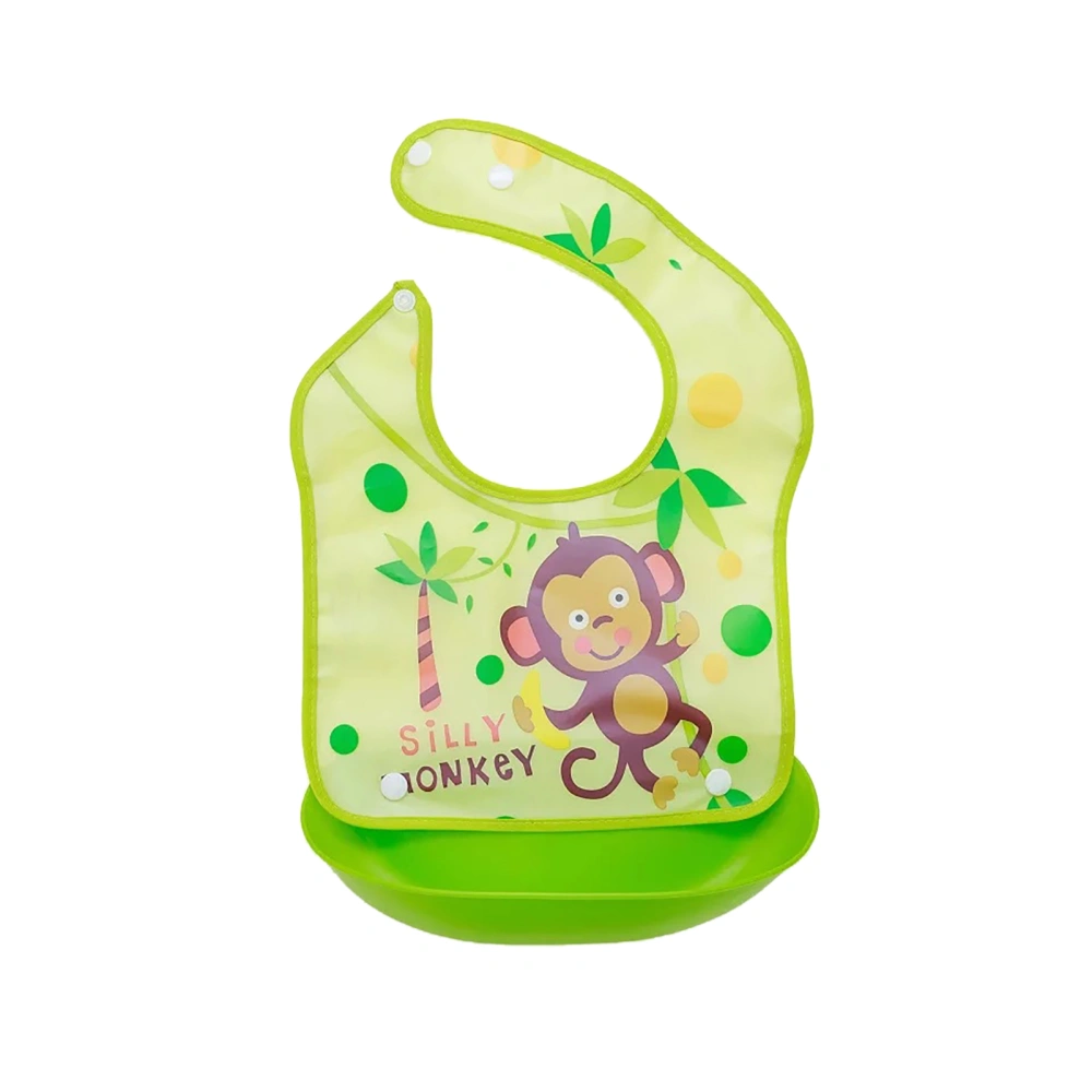 Baby Feeding Bibs Tot Roll Up Bib with Large Food Catcher Pocket for Babies and Toddlers Green Monkeys