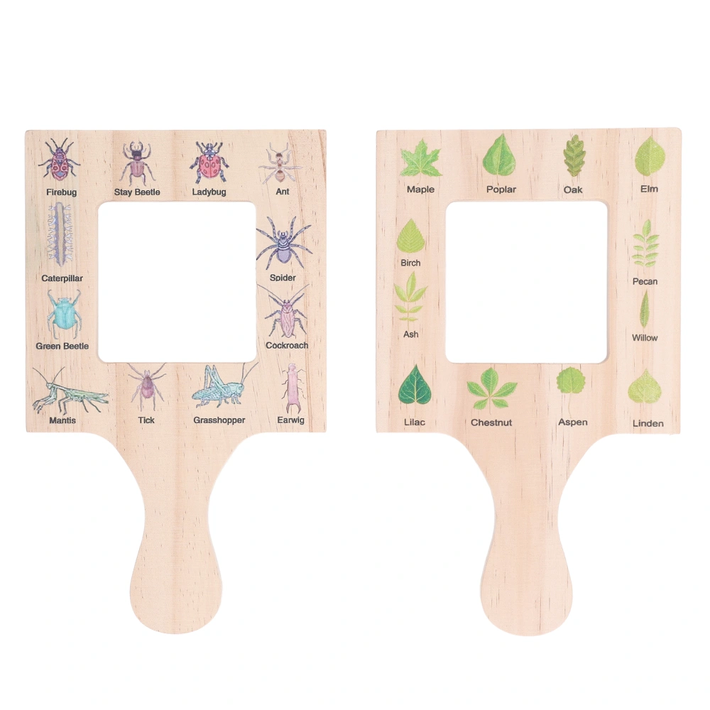 2pcs Wooden Nature Viewfinder Leaf Insect Identification Exploration Learning Tool English