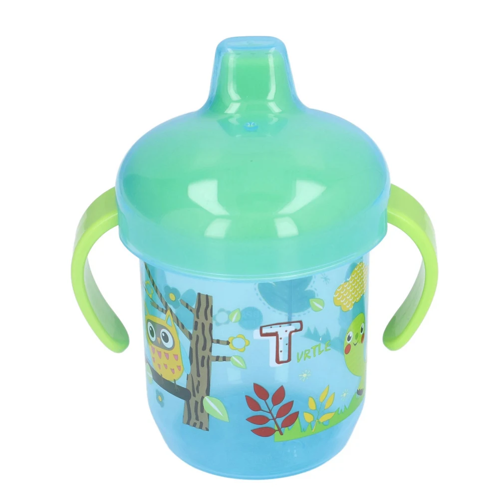 Infant Sippy Cup Portable Cartoon Animal Pattern Baby Spill Proof Trainer Cup Birthday Gift 260ml Blue