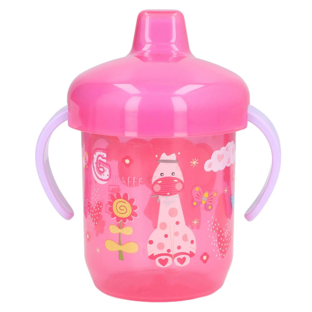 Infant Sippy Cup Portable Cartoon Animal Pattern Baby Spill Proof Trainer Cup Birthday Gift 260ml Rose Red