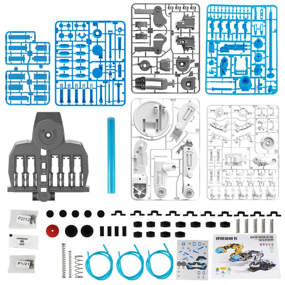 DIY Assembly Hydraulic Robot Arm Kit Children Hydraulic Mechanical Arm Toy Scientific Experiment Blue