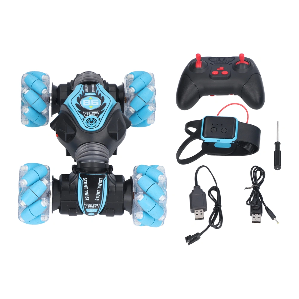 2.4G Remote Control Car Gesture Sensing 360° Rotation Light Music Double Sided RC Vehicle Toy Blue