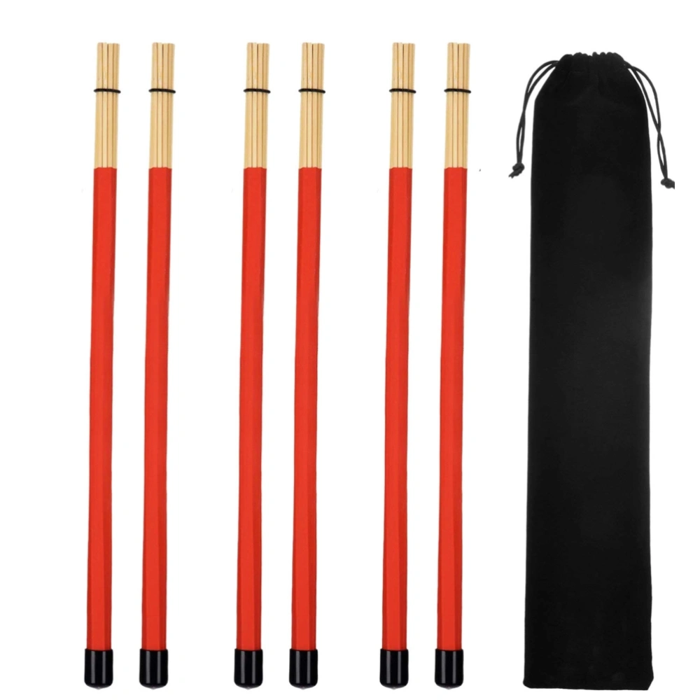 7Pcs Jazz Drum Sticks Brushes Kit Bamboo Drumsticks 19 Bundles Drum Sticks with Fleece Bag