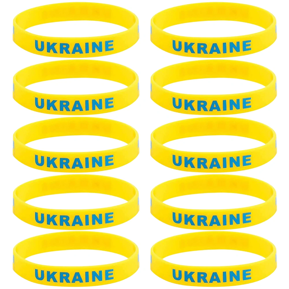 10Pcs Ukraine Country National Flag Wristband Multicolor Soft Silicone Bracelets Gift for Peace Lovers