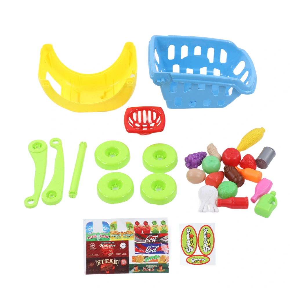 Fruit Shopping Cart Toys Simulation Multifunctional Shopping Cart Pretend Play Toys for ChildrenBlue