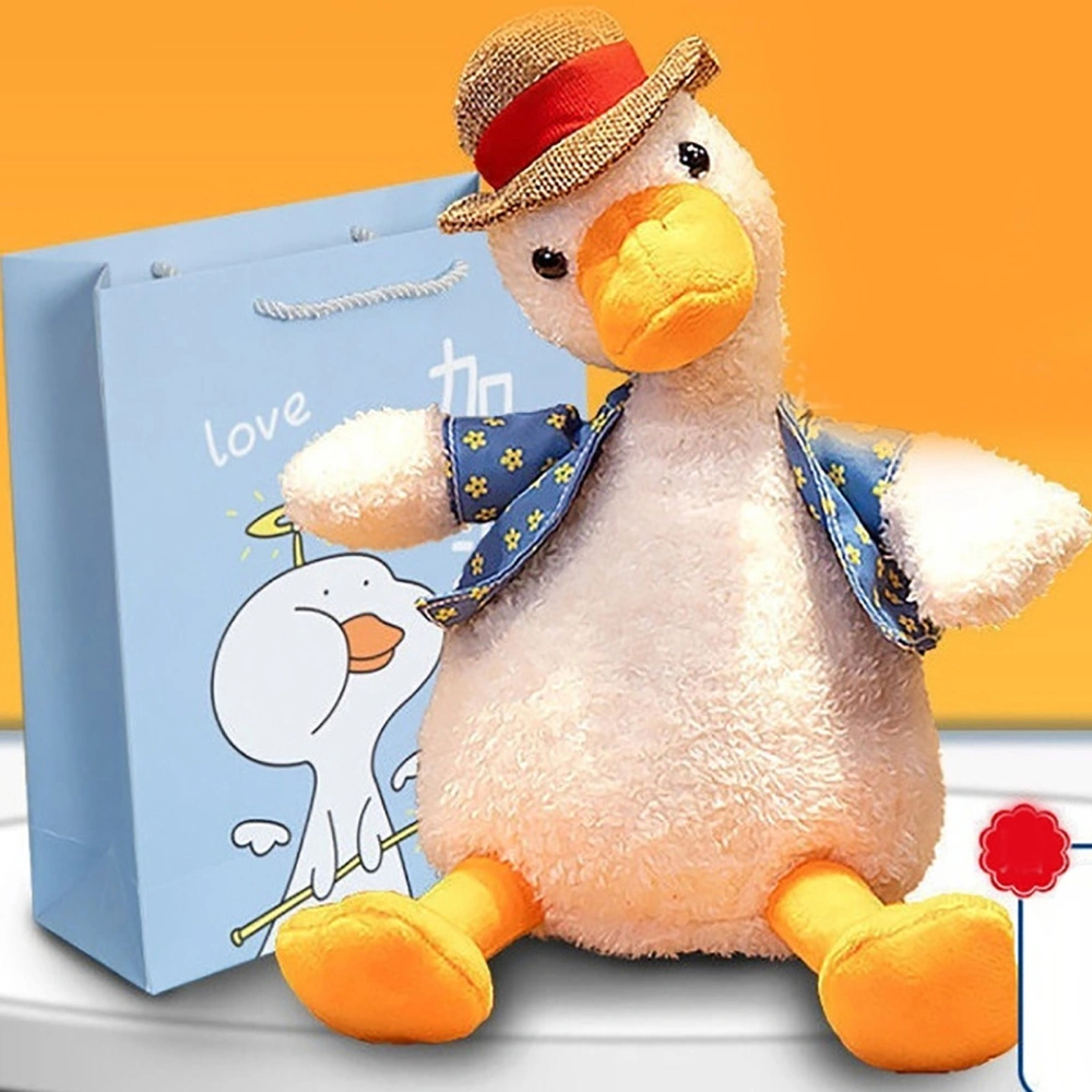 Talking Duck Toy Repeats What You Say with Cute Straw Hat Detachable Vest Stuffed Animals Toys for Kids(Battery (Repetition Shaking Dance Music) )