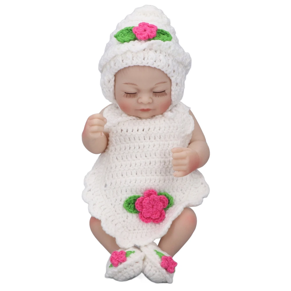 Newborn Baby Doll 10 Inch Silicone Cute Lifelike Infant Doll with Knitted Clothes Birthday GiftEyes Closed Girl Doll