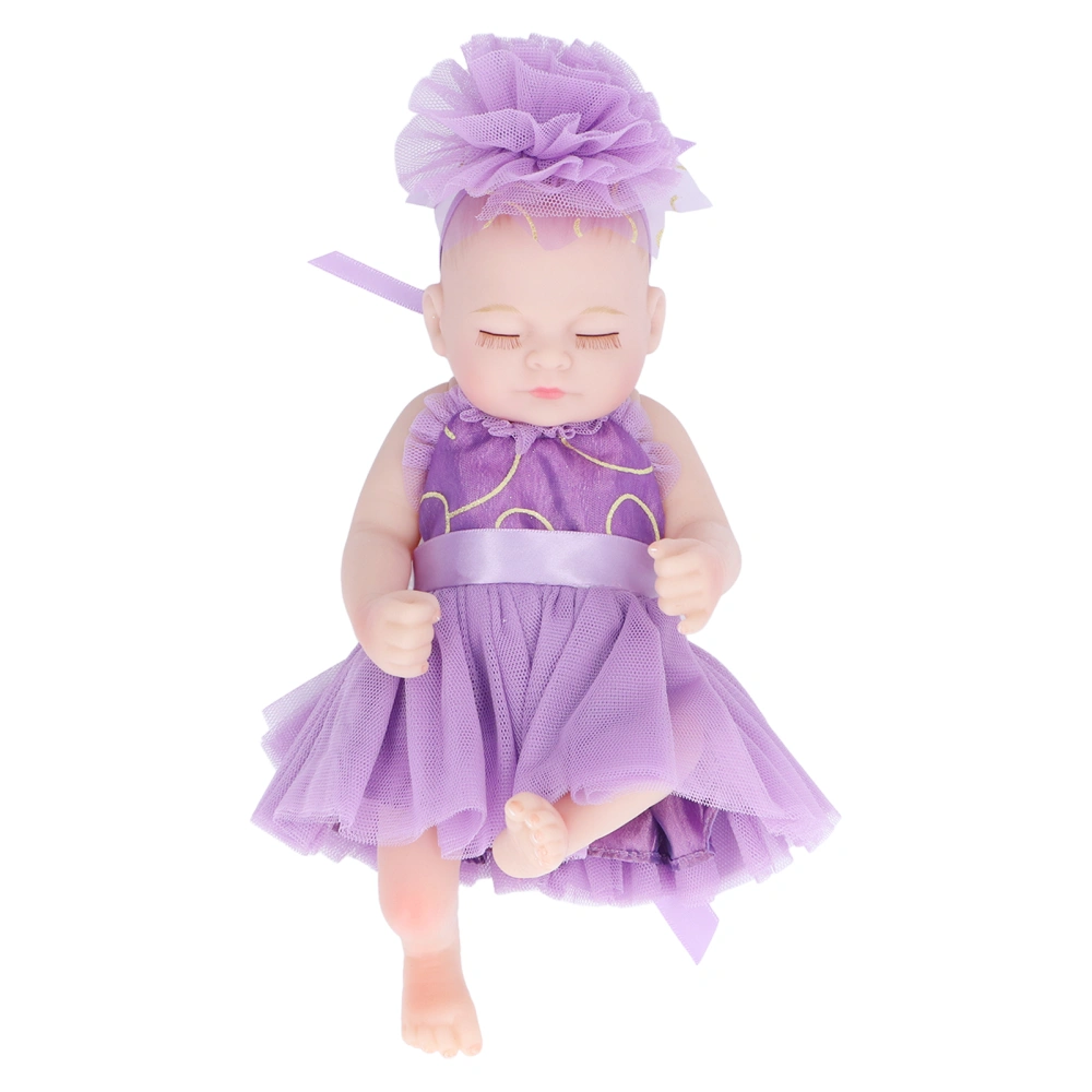 10inch Newborn Reborn Doll Soft Silicone Lifelike Sleeping Baby Doll Toy with Beautiful DressPurple Clothes