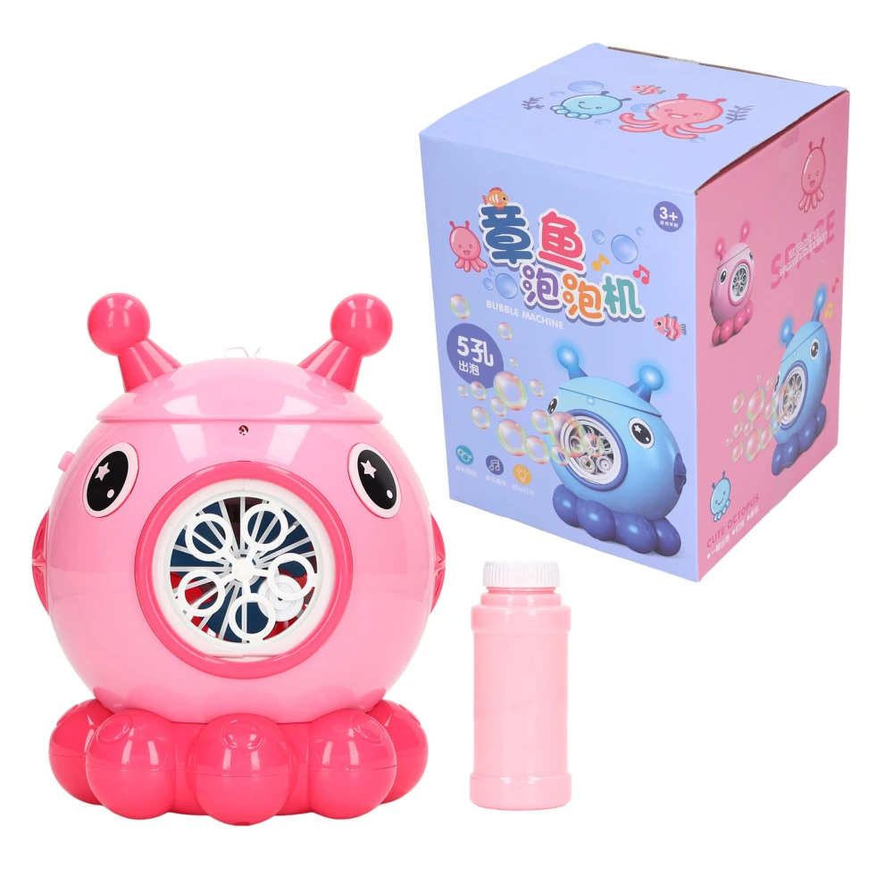 Bubble Machine Cartoon Automatic Bubble Light Music Five Hole Bubble Machine Outdoor ToysPink