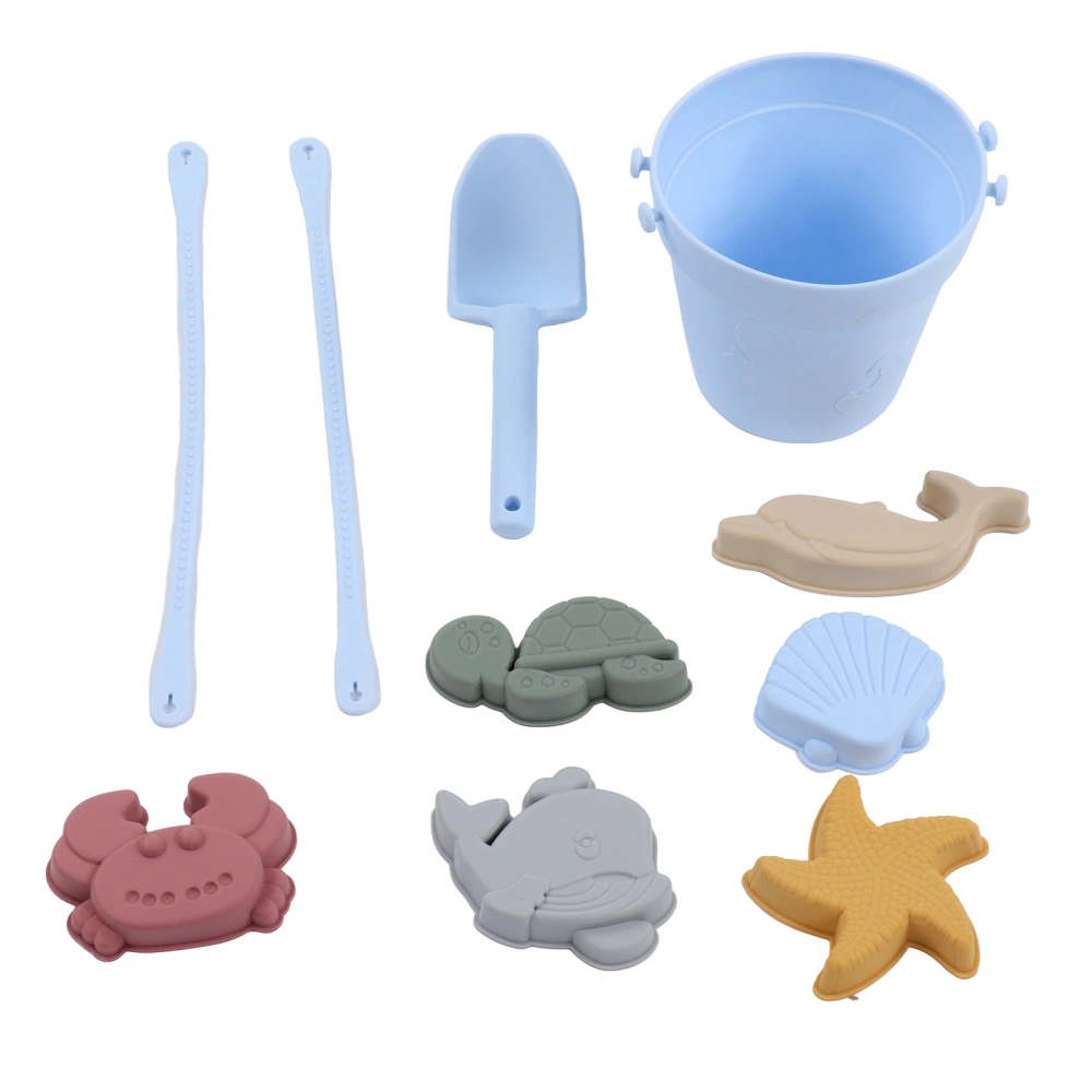 Silicone Beach Toys Baby Sand Play Toys Set Includes Silicone Bucket Animal Model Sand Shovel StringBlue