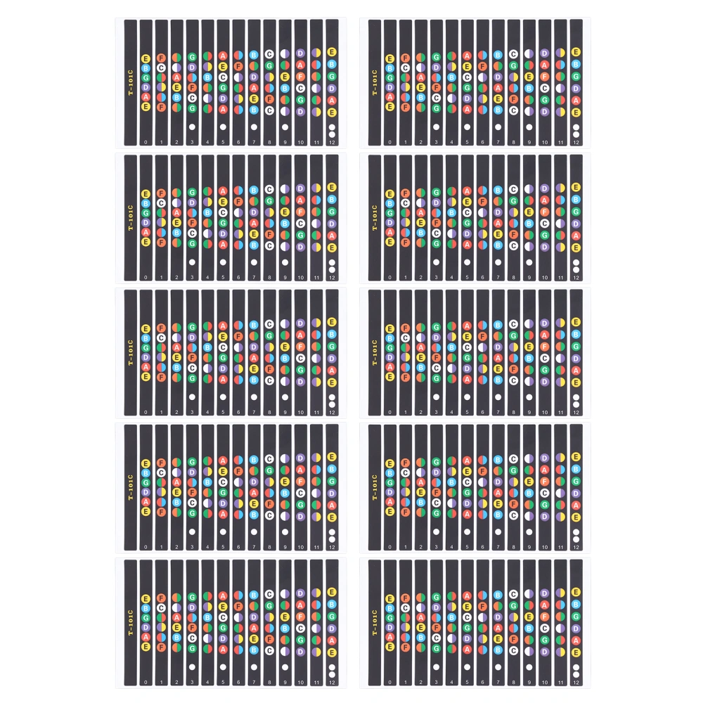 10 Sheet Guitar Fretboard Stickers Fingerboard Frets Coded Note Scale Decals for Beginner Learner PracticeT-101C