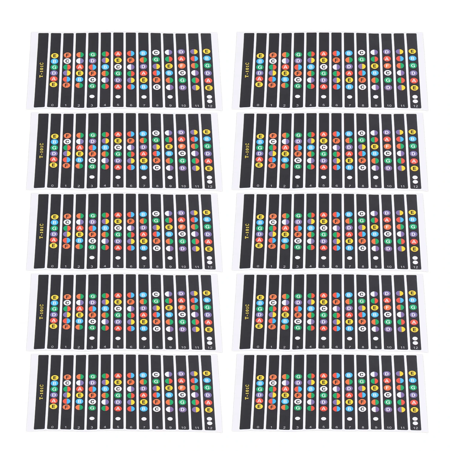 10 Sheet Guitar Fretboard Stickers Fingerboard Frets Coded Note Scale Decals for Beginner Learner PracticeT-101C
