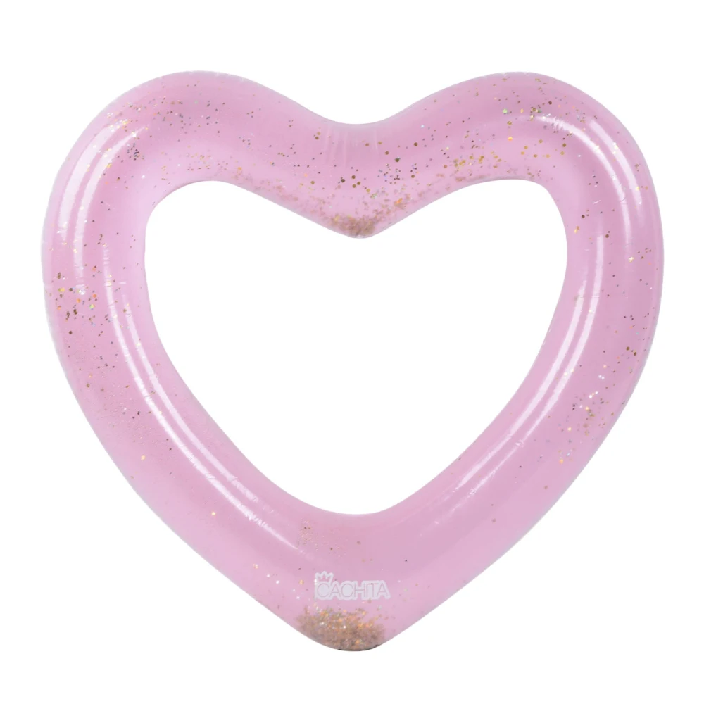 Glitter Swimming Pool Float Inflatable Heart Pool Float Heart Swimming Ring for Sandbeach Party