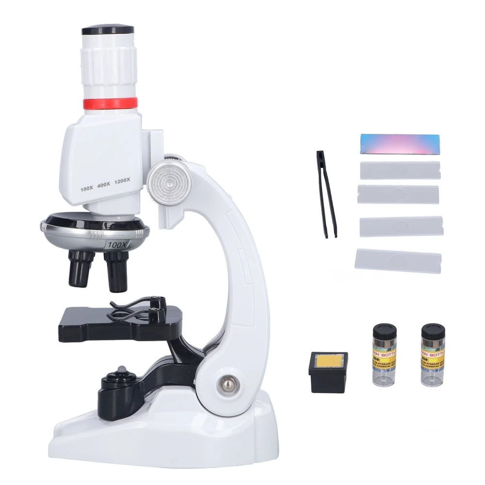 Kids Microscope Kits 1200X Children LED Microscope with Slide Science Educational Toy (White)