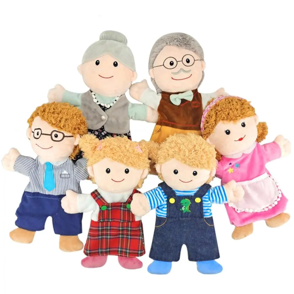 6Pcs Hand Puppet Set 11.8 Inch Soft Plush Family Members Finger Puppets Early Educational Storytelling for Kids