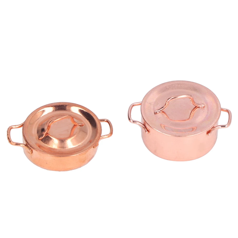 2pcs 1:12 Dollhouse Saucepan Alloy Miniature Cooking Pot Model Kitchen Accessories Gift Decoration